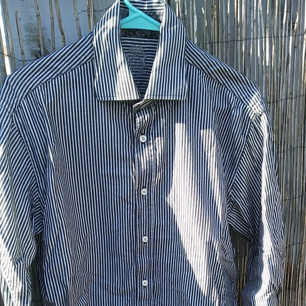 English Laundry Men's Black & White Striped Button Down - 15 1/2 - 32/33